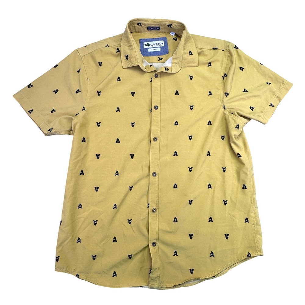 Tallwoods Stretch Men's Short Sleeve Shirt Campfire Print‎ Yellow Size L Stretch